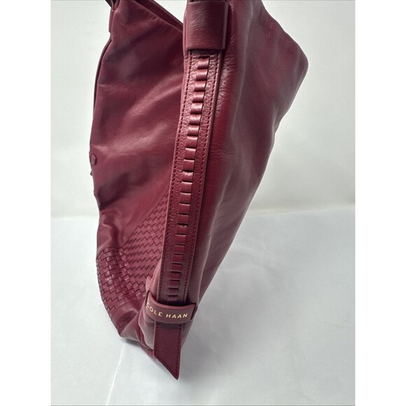 Cole Haan Red Leather Tote Shoulder Bag Purse Checkered Soft Magnetic Closure - Picture 4 of 11